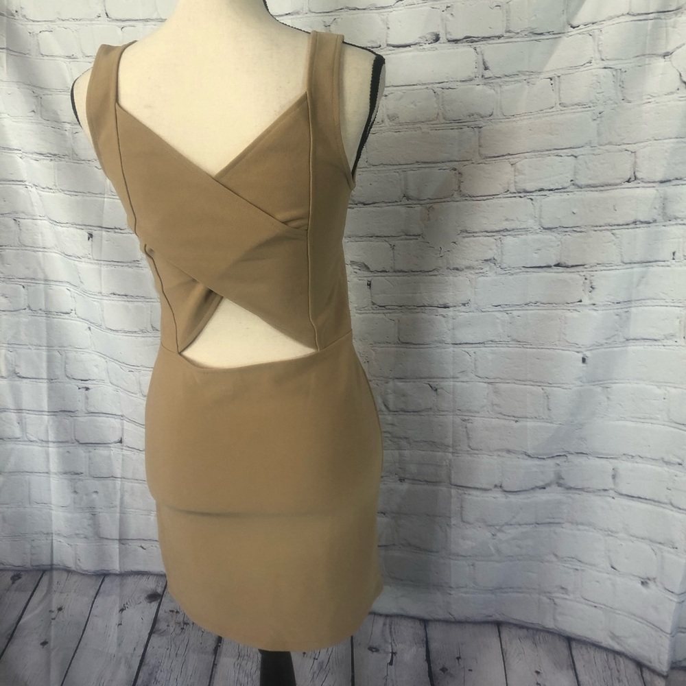 New Tan Bodycon Mini Dress Statement Back